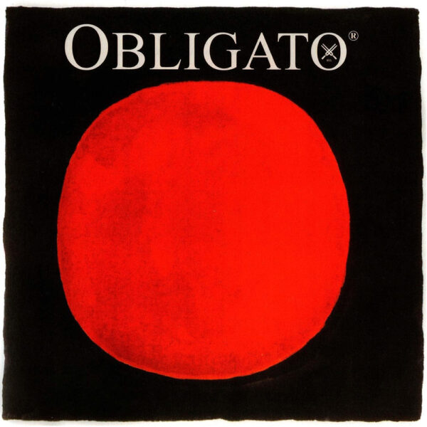 A black square with a large red circle in the center. The word "OBLIGATO" is written in white capital letters at the top.