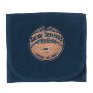 A closed pouch in navy blue, marked with a circular brown logo that reads "Gustave Bernardel, France, Fabrique par Corelli" on the front. The soft-textured pouch contains the Bernardel Colophane Rosin.