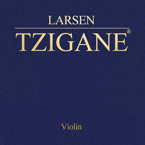 Blue packaging with gold lettering featuring the "Larsen Tzigane Set" for violin.