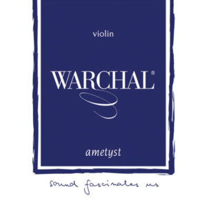 Image of a Warchal Ametyst Set package. The design features a deep blue background with "Warchal," "violin," and "ametyst" written in white text. Below, the phrase "sound fascinates us" is included in a handwritten style.