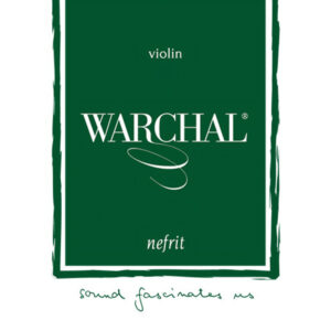 The packaging is green with a white border and includes the text "violin" at the top. In the center, "Warchal" is prominently displayed in large letters alongside a stylized string graphic, followed by "nefrir." At the bottom, it reads, "sound fascinates us.