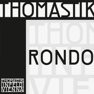 Black and white image featuring the word "Rondo" prominently in the center. The top and bottom sections display the words "Thomastik Infeld Vienna" in a bold, geometric font.